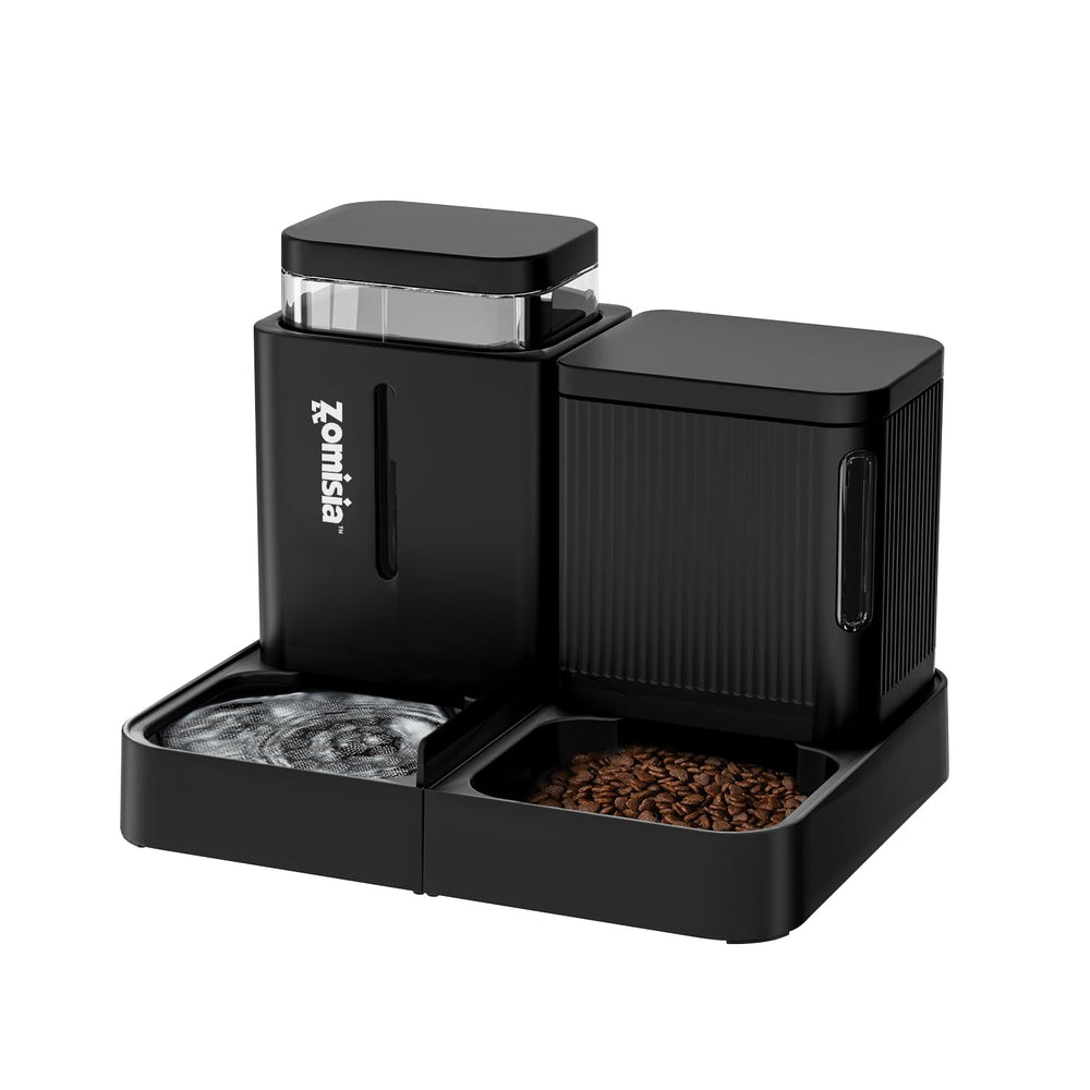 ZOMISIA automatic cat feeder and water dispenser set front view for hands-free daily feeding.
