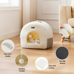 ZOMISIA cat bed cave convertible open-bed mode offers versatile lounging options.