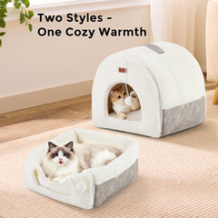 ZOMISIA cat bed cave entrance with toy ball encourages playful enrichment.