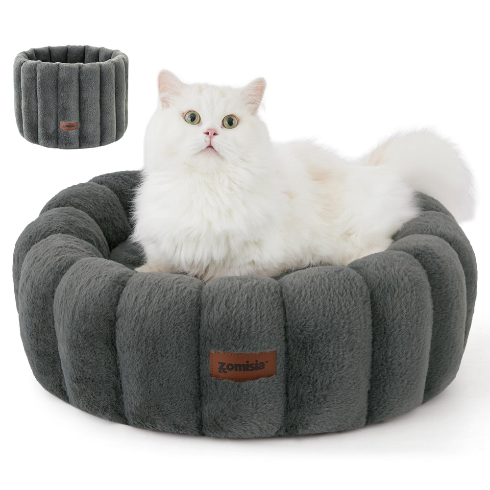 ZOMISIA cute cat bed striped donut grey for cozy lounging