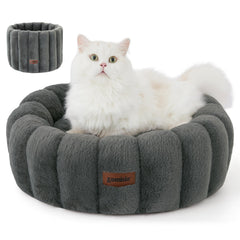 ZOMISIA cute cat bed striped donut grey for cozy lounging