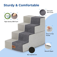 ZOMISIA dog stairs 4-steps non-slip bottom ensures stable footing.