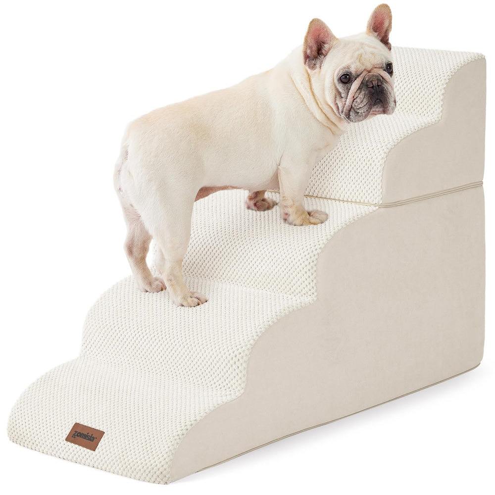 ZOMISIA dog stairs 5-steps beige side view for easy bed access