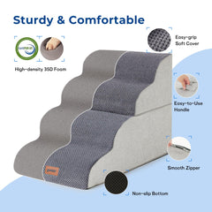 ZOMISIA dog stairs plush fabric cover adds friction for confident paw grip.