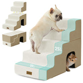 ZOMISIA 5-step dog stairs fully expanded for high bed with sturdy support.