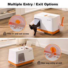 ZOMISIA dual exit design litter box provides front and top entry for flexible use.