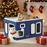 ZOMISIA Extra-Wide Cat House navy exterior view shows roomy den for multi-cat households.