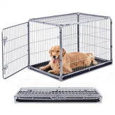 ZOMISIA foldable dog crate 42in in silver gray offers space-saving setup for large dogs.