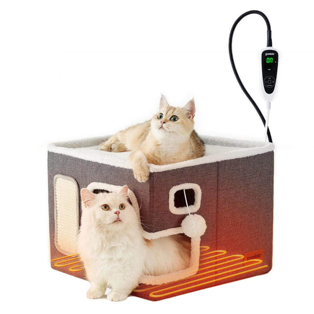 ZOMISIA heated cat house front view highlights winter warmth for comfort.