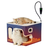 ZOMISIA heated cat house top view in navy provides cozy warmth for winter indoor cats.