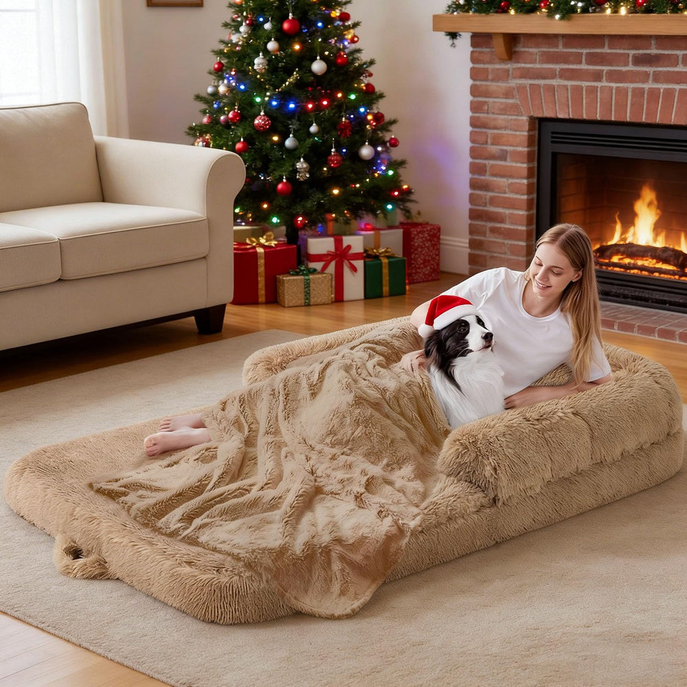 ZOMISIA human-dog-bed setup shows a spacious shared lounging space for you and your dog to relax