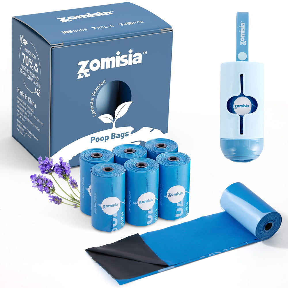 ZOMISIA lavender-dispenser on leash-ready bag system for quick cleanup.