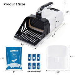 ZOMISIA litter scoop in use demonstrates one-handed scooping and mess containment.
