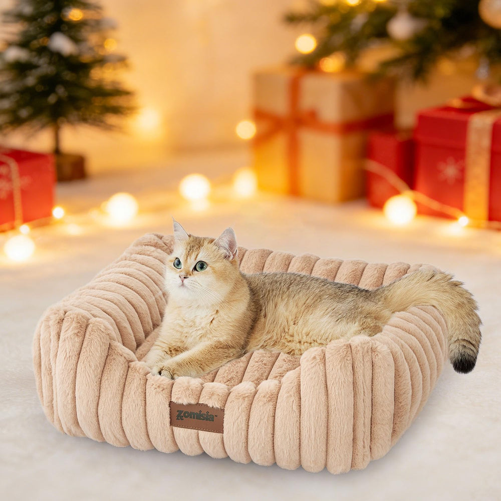 ZOMISIA small dog bed front view highlights plush support for secure naps
