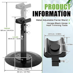 Zonon farrier stand height-adjustment knob enables versatile grooming tasks.