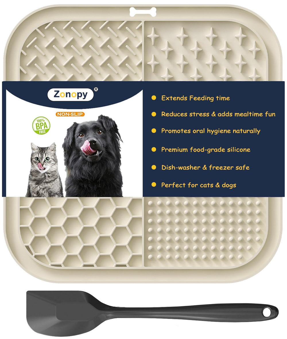 Zonopy Licking Mat showing four textured surfaces for slow feeding and enrichment