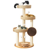 Zonoria Zephyria solid wood cat tree base, sturdy stability for large cats.