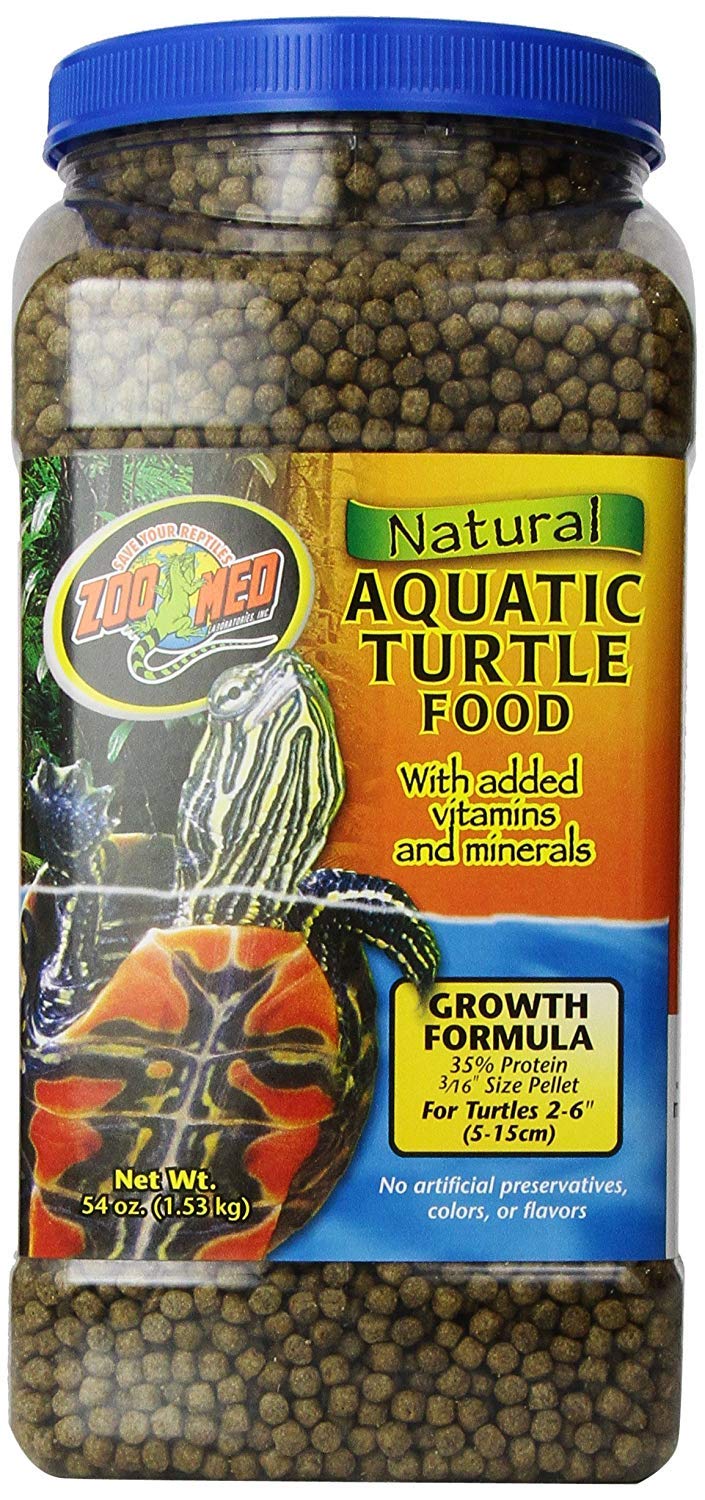 Zoo Med Aquatic Turtle Food Growth Formula bottle, 54 oz, for surface-feeding turtles