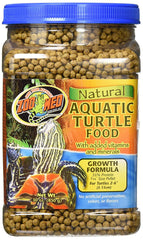 Zoo Med Aquatic Turtle Food Growth Formula pellets floating on water for surface feeding.