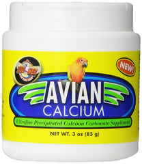 Zoo Med Avian Calcium jar front with pure white powder for birds' bone health