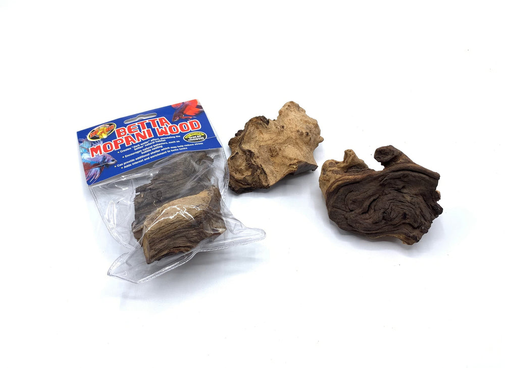 Zoo Med Betta Mopani Wood pack 1 showcases dark-water habitat enrichment for betta tanks.