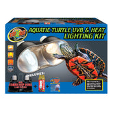 Zoo Med dual-fixture turtle kit shows two lamps for basking and UV exposure.