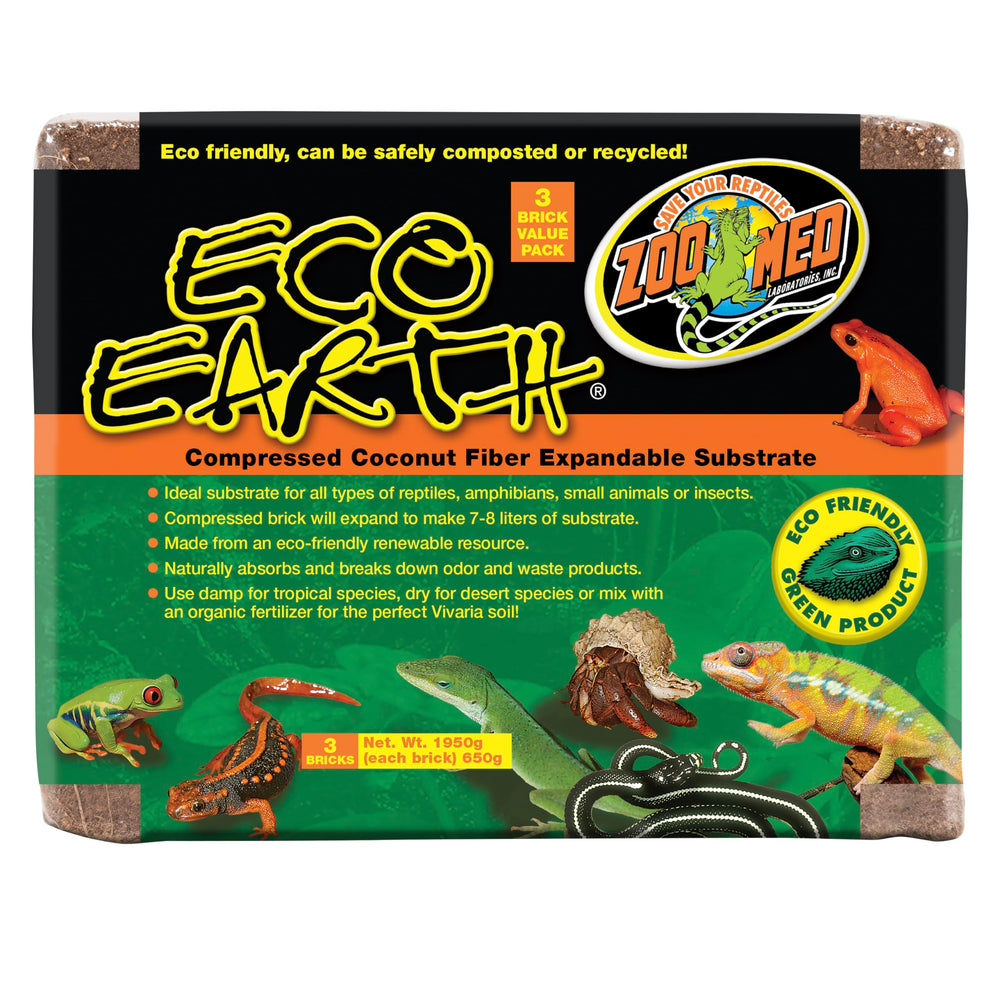 Zoo Med Eco Earth bedding coconut fiber provides natural terrarium substrate.