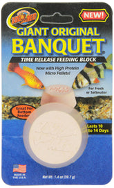 Zoo Med Giant Banquet Block Feeder package view — time-release blocks for tanks.