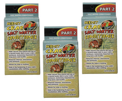 Zoo Med hermit crab salt water conditioner three-pack bottles support mineral balance.