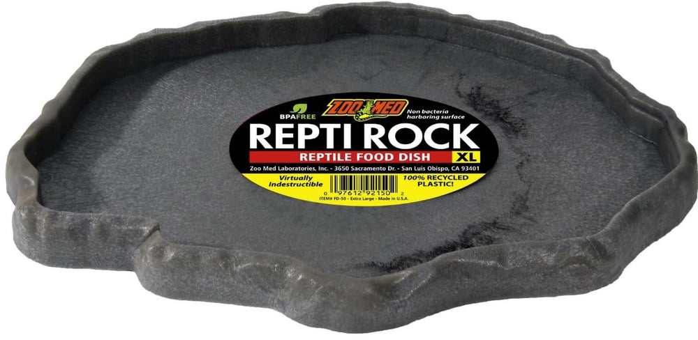 Zoo Med reptile rock food dish front view; lifelike texture for natural feeding.
