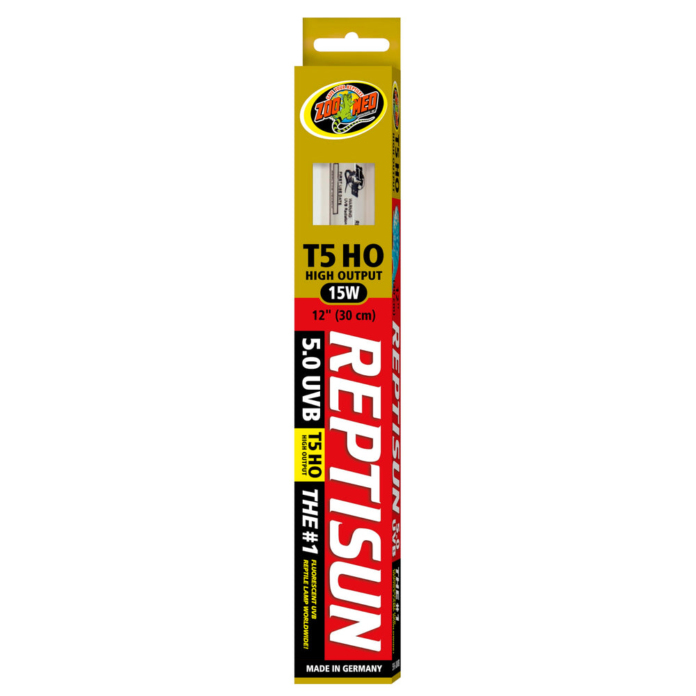 Zoo Med ReptiSun High Output 12-inch UVB lamp brightens basking zones for healthier reptile metabolism.