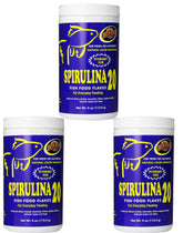 Zoo Med Spirulina 20 Flake packaging demonstrates a 3-pack for multi-tank feeding.
