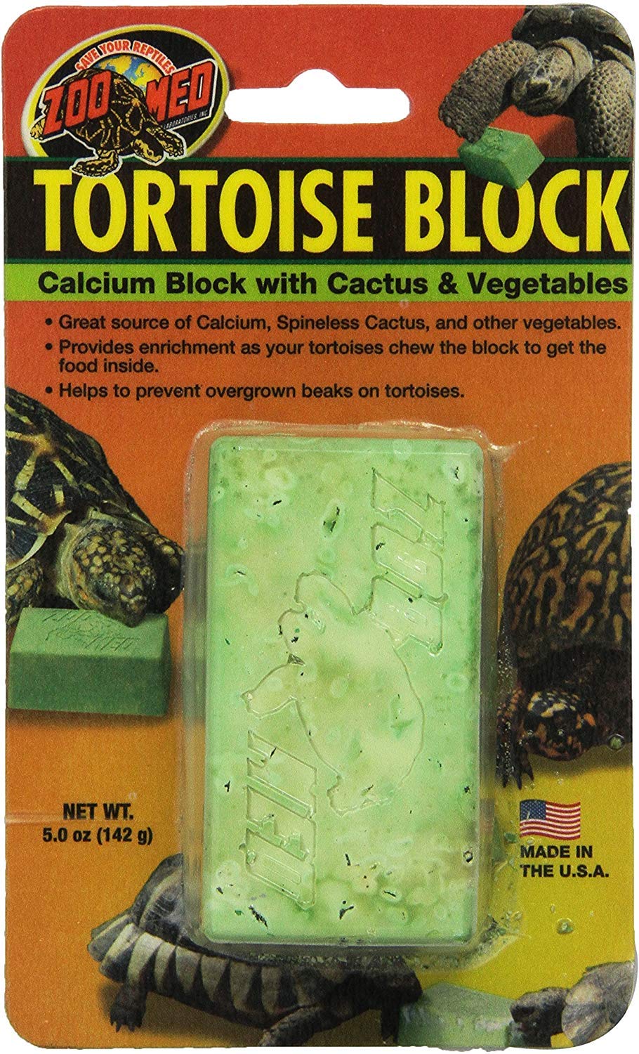 Zoo Med tortoise cacium banquet block with cactus and vegetables, nutritious chew.