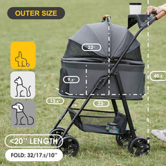 Zoosky 3-in-1 pet stroller car-seat mode provides secure travel for vet visits and road trips.