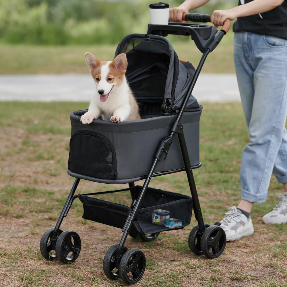 Zoosky 3-in-1 pet stroller in stroller mode offers comfortable all-terrain rides for small dogs.