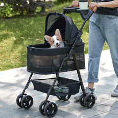 Zoosky 3-in-1 pet stroller front view with all-terrain wheels for small dogs.