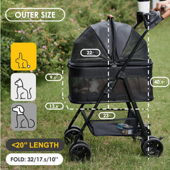 Zoosky 3-in-1 stroller side view shows folded frame for trunk storage.