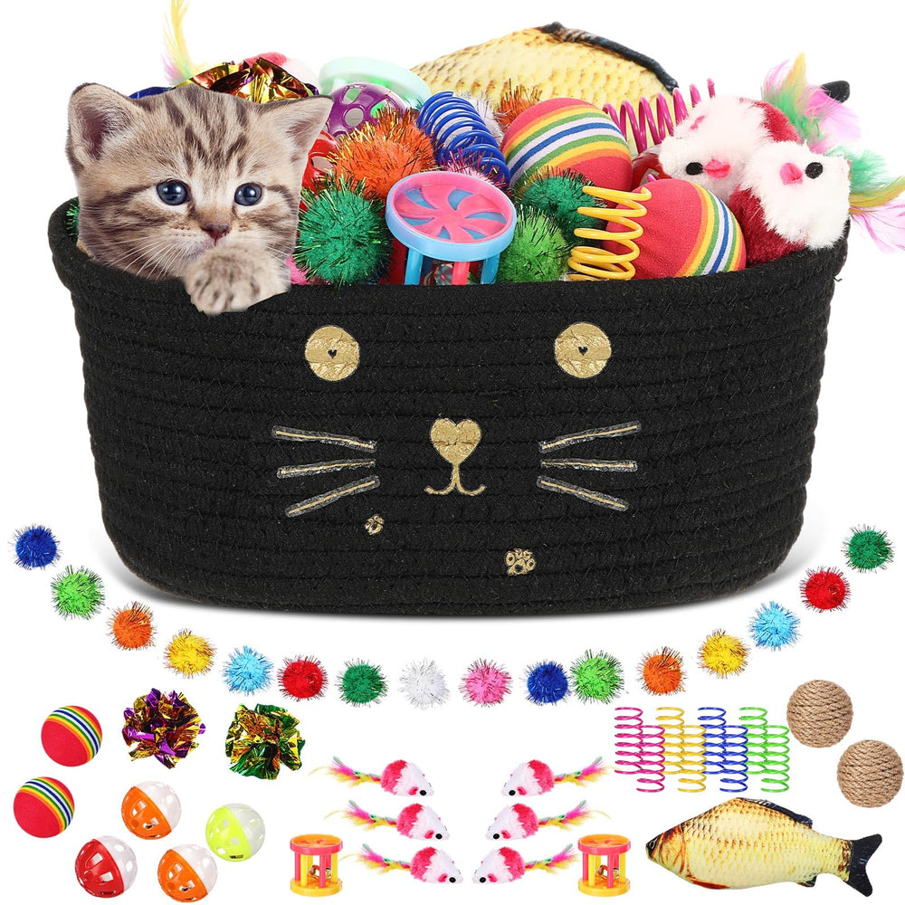 Zopeal 58 Pcs cat storage basket contents arranged for organized play and easy gifting.