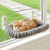 Zoratoo cat window perch gray overview highlighting space-saving design.