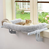 Zoratoo Cat Window Sill Perch with large bolster provides cozy snuggling spot in gray for warmth.