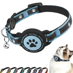 ZOWPET Airtag Cat Collar blue front view with integrated AirTag holder for safer indoor adventures