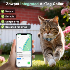 ZOWPET Airtag Cat Collar blue side view showing reflective strips for nighttime visibility