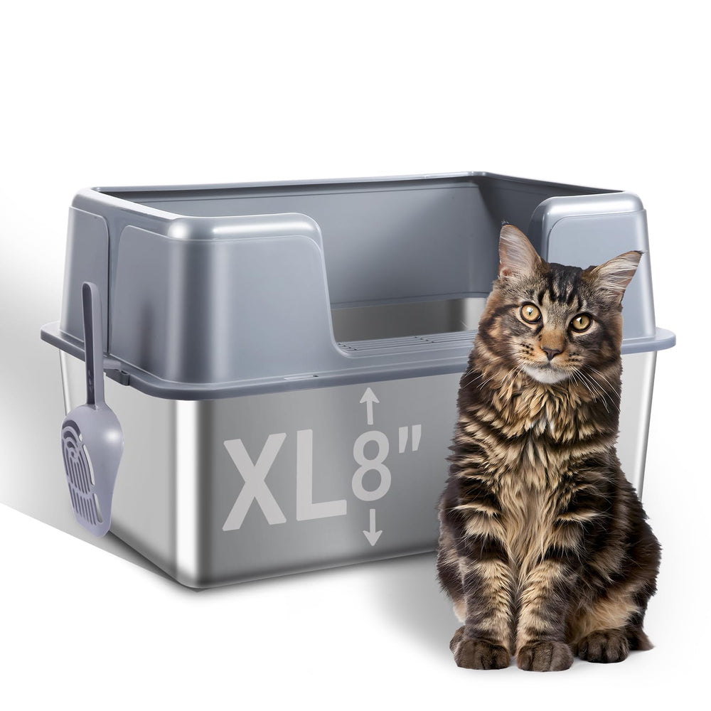ZOZOO stainless steel litter box with lid shows secure privacy and containment.