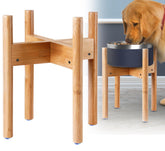 ZPirates dog bowl stand assembled, showing stable bamboo elevation for comfortable feeding.