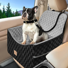 Zuffeloria dog booster seat front view highlights elevated design for better window view and comfort.