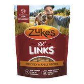 Zuke's Lil' Links packaging closeup demonstrates a resealable pouch for on-the-go rewards.