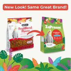ZuPreem FruitBlend colorful pellets in a bowl illustrate engaging feeding and variety.