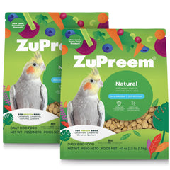 ZuPreem Natural Pellets packaging shows USA-made nutrition for medium birds.