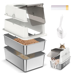 Zuqqony stainless steel sifting litter box top view shows spacious interior for big cats.