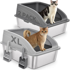 ZVBEK 2-pack stainless steel cat litter boxes with dual-color lids for households.